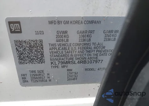 2024 Chevrolet Trailblazer Awd Lt из США, поврежденный, VIN KL79MRSL4RB107977